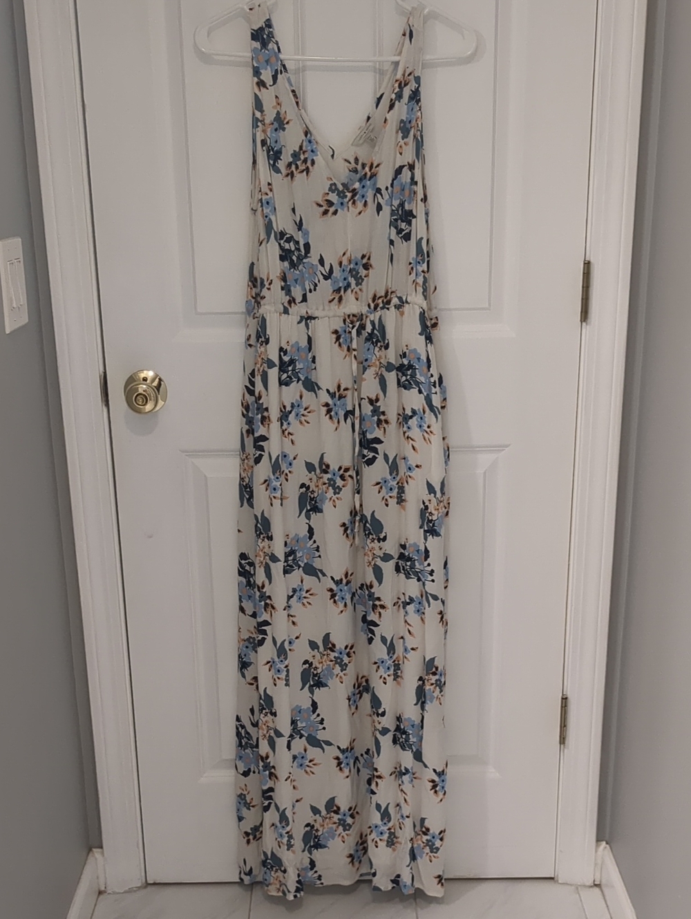 Lucky Brand Ivory Maxi Dress with Blue Floral Print